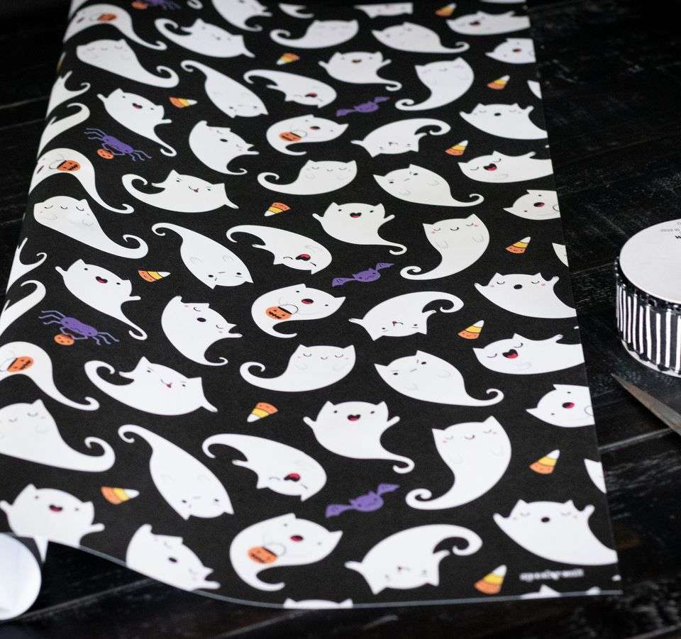 Kawaii Ghost Cat Gift Wrap (1 Sheet)