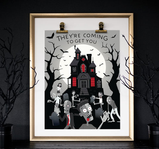 Night of the Living Dead Zombie Noir Film Homage Art Print