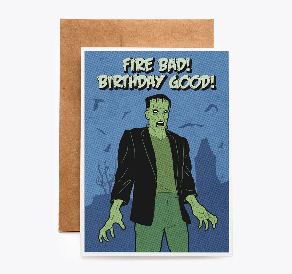 Spooky Cat Frankenstein Birthday Card