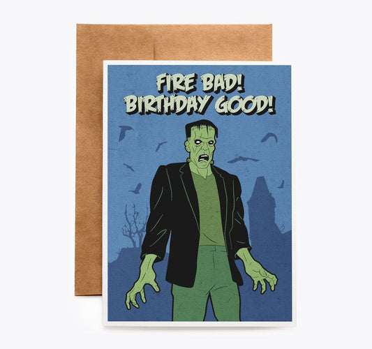 Spooky Cat Frankenstein Birthday Card