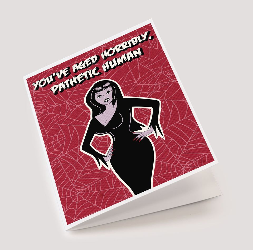 Spooky Cat Vampira Birthday Card