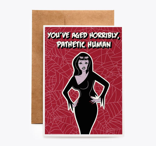 Spooky Cat Vampira Birthday Card