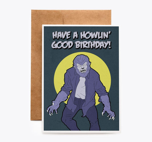 Spooky Cat Werewolf Birthday Card Wolfman