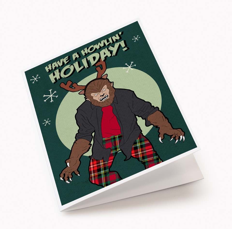 Spooky Cat Wolfman Werewolf Christmas Card