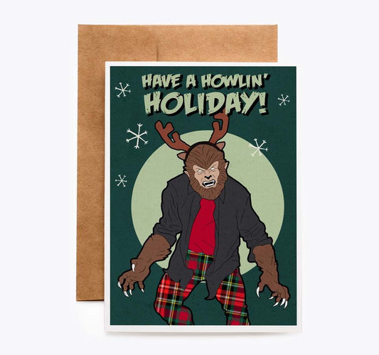 Spooky Cat Wolfman Werewolf Christmas Card
