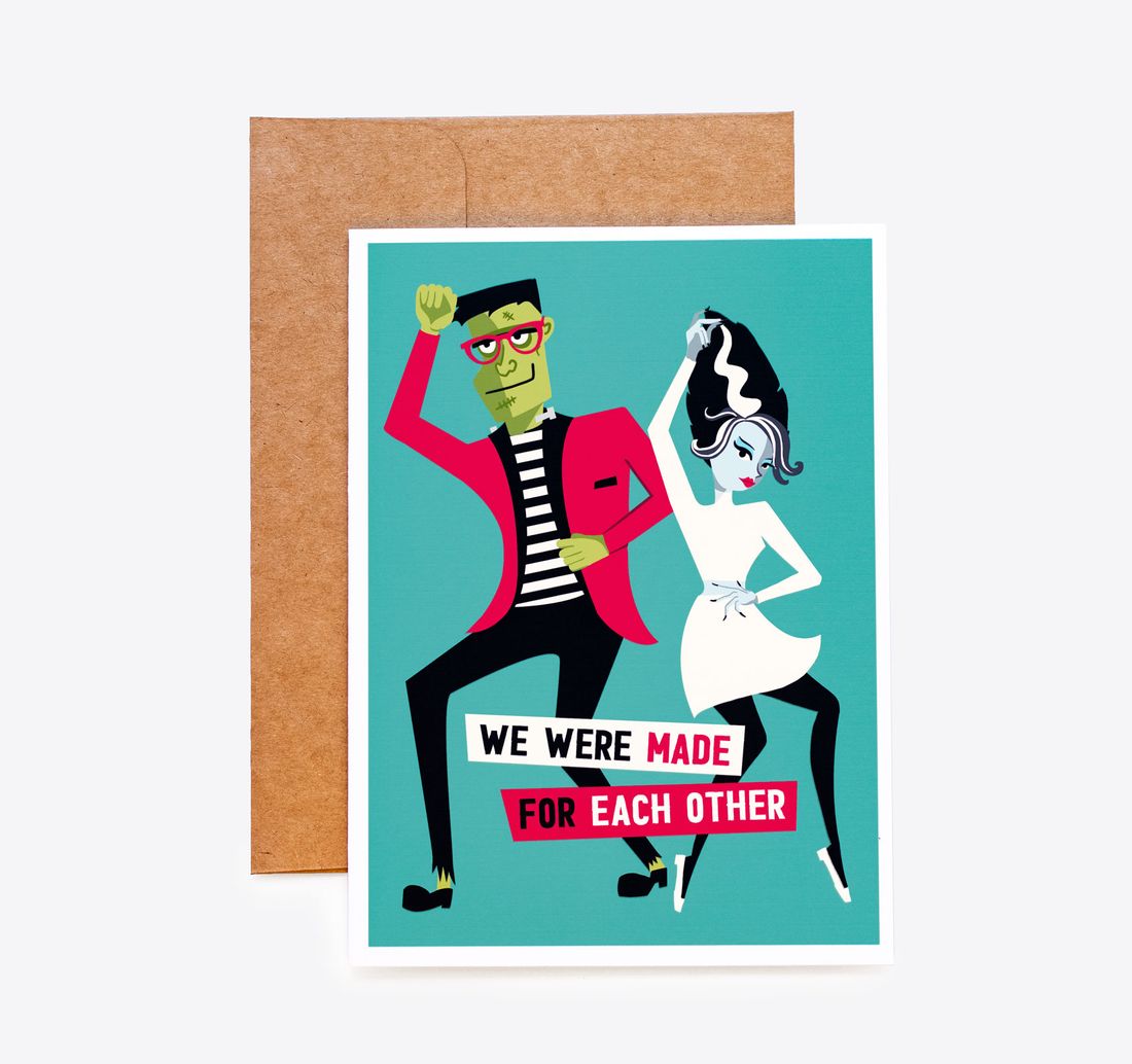 Frankenstein and Bride Romantic Card