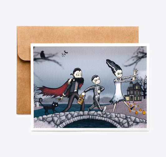 Spooky Cat Halloween Card - Haunted Bridge