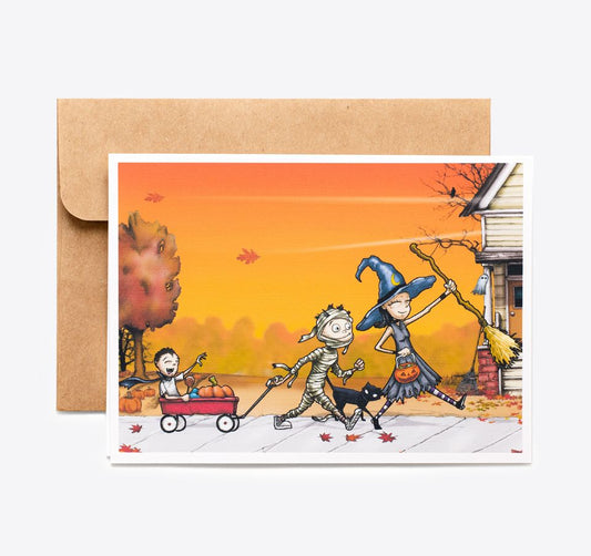 Spooky Cat Halloween Card - Witch, Mummy and Vampire