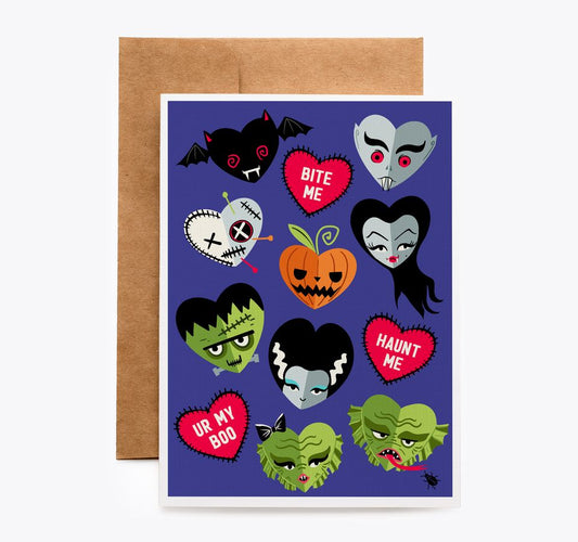 Spooky Cat classic monster love romantic greeting card