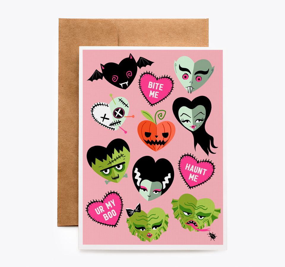 Spooky Cat pastel goth classic monster heart card