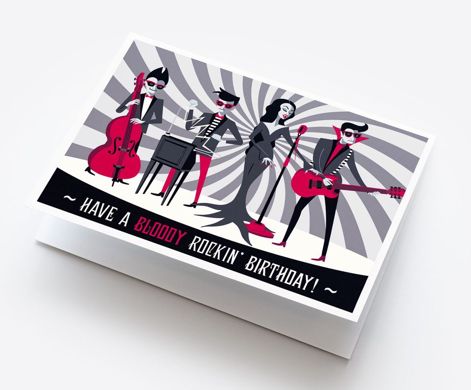 Spooky Cat Birthday Card - Vampira Vampire Band