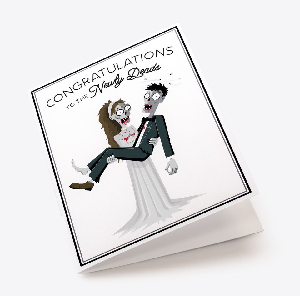 Spooky Cat Zombie Wedding Card - Newly Deads