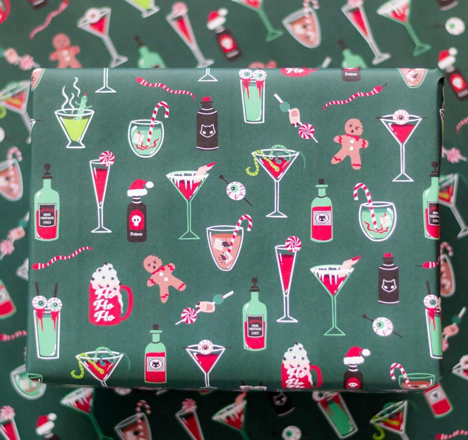 Spooky Cat Gothic Christmas gift wrap