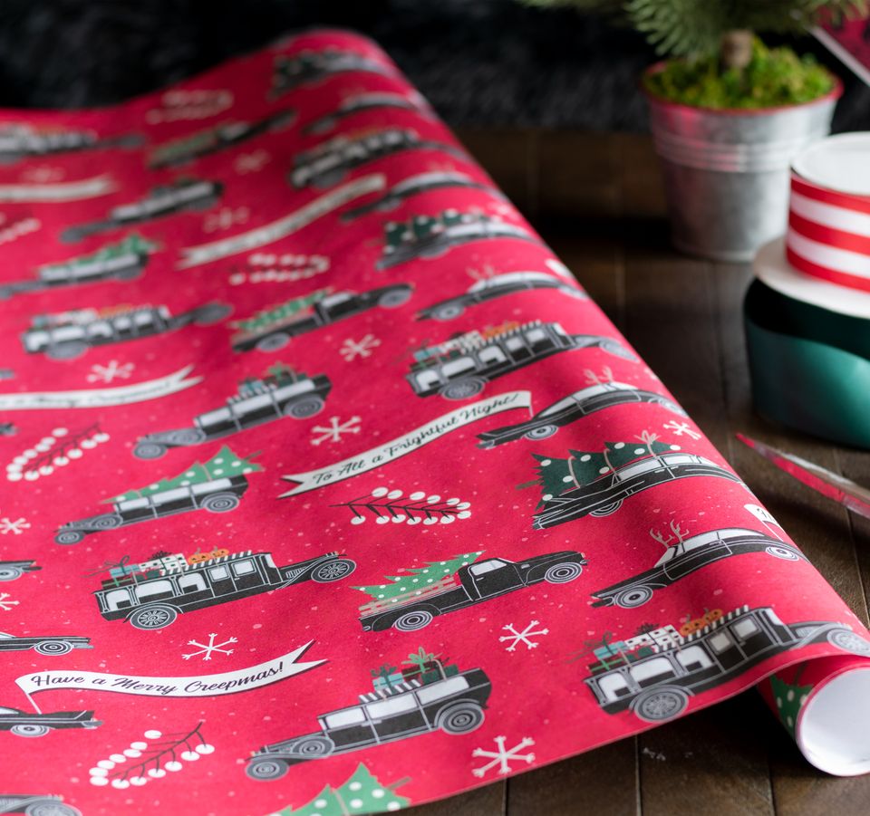 Creepy Christmas Creepmas Gothic Hearse Gift Wrap 