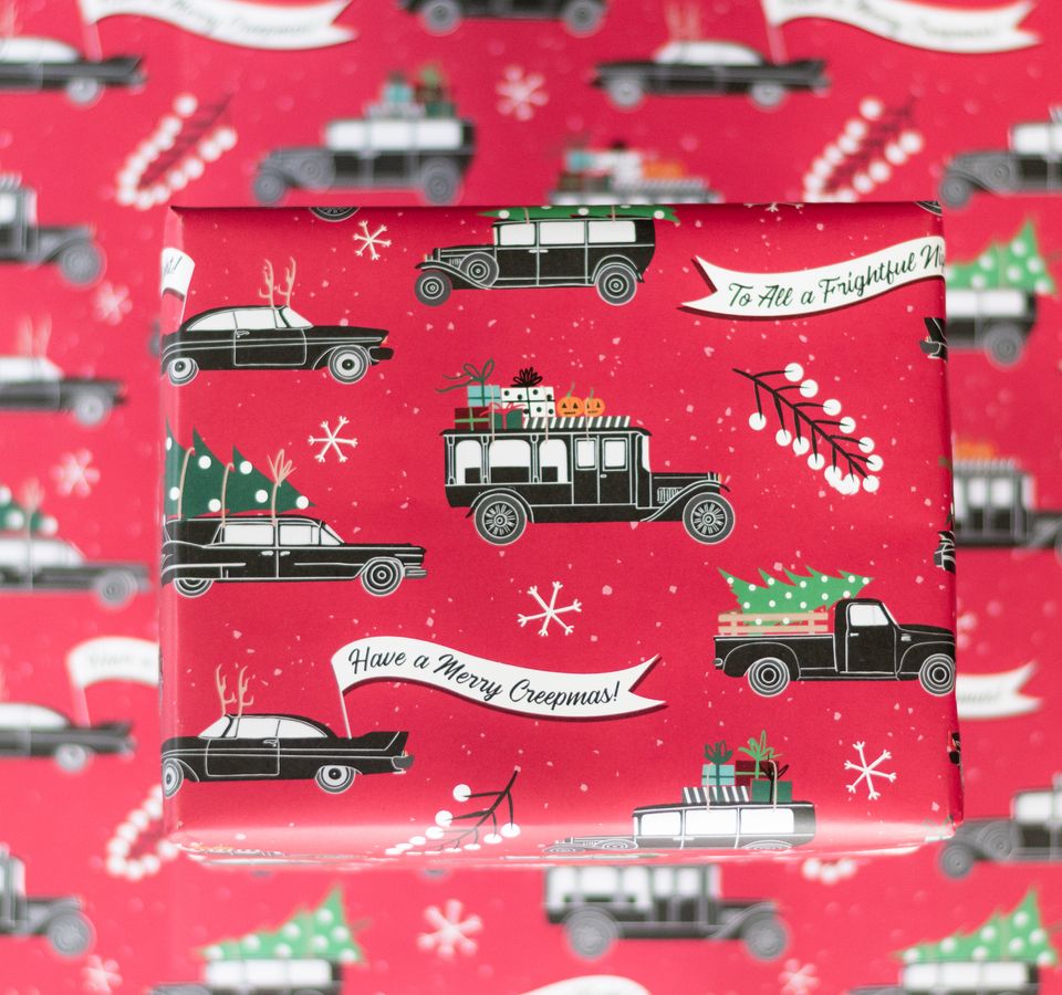 Creepy Christmas Creepmas Gothic Hearse Gift Wrap 