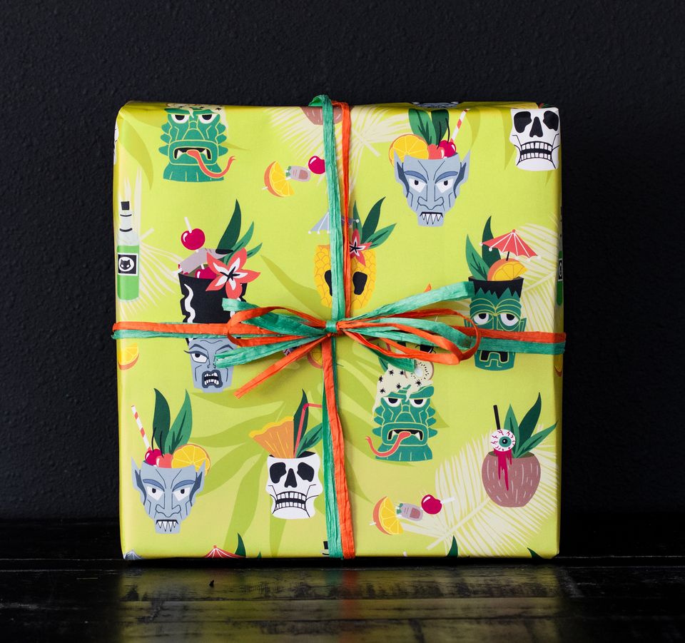 Tiki Mug Cocktails Gift Wrap with Creature Frankenstein Bride Nosferatu