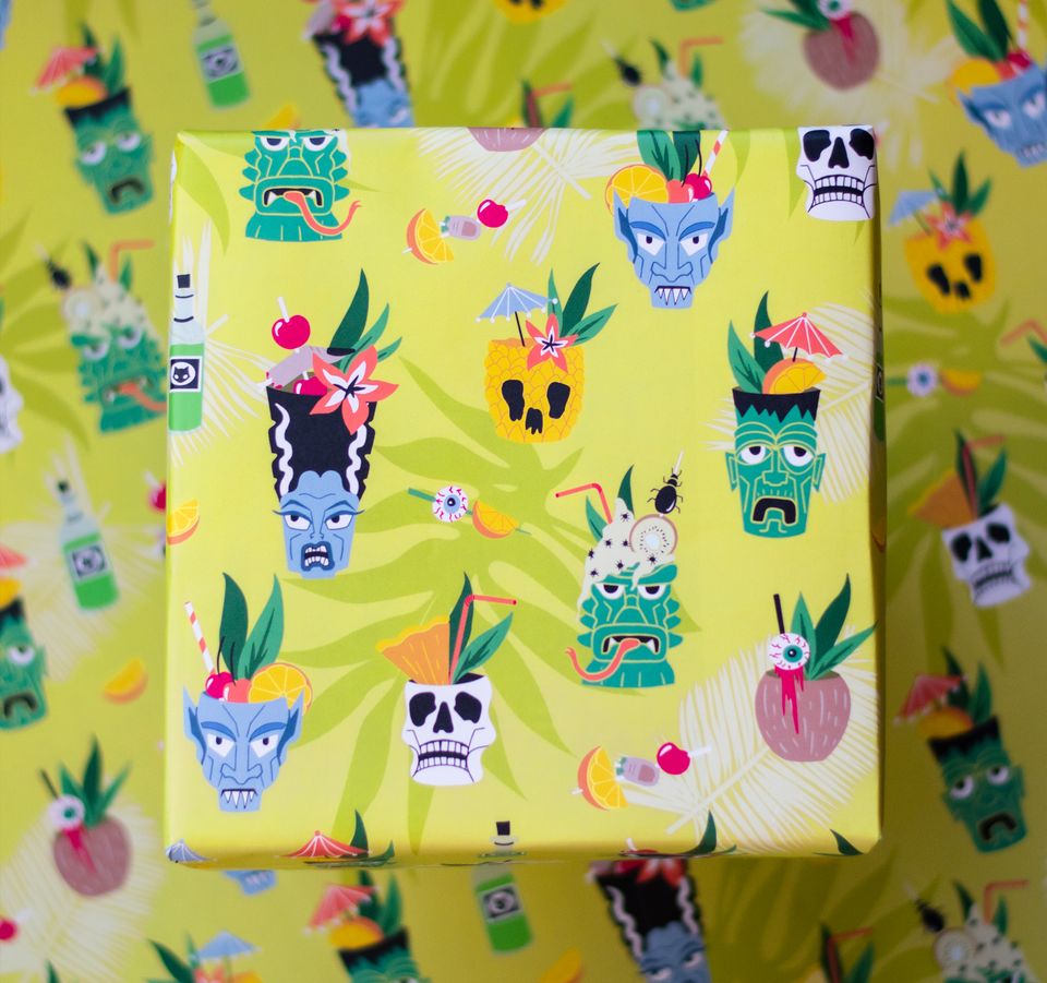 Tiki Mug Cocktails Gift Wrap with Creature Frankenstein Bride Nosferatu