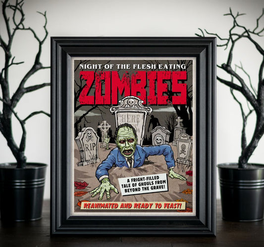 Night of Zombies Comic Art Print (8x10)